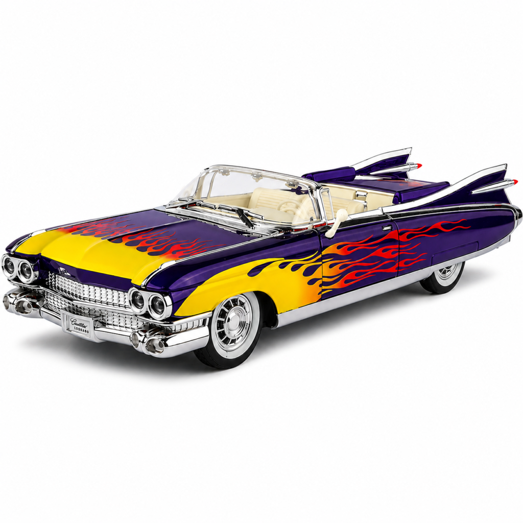 1959 Cadillac Eldorado 1:24 Diecast — Purple Flames — product view