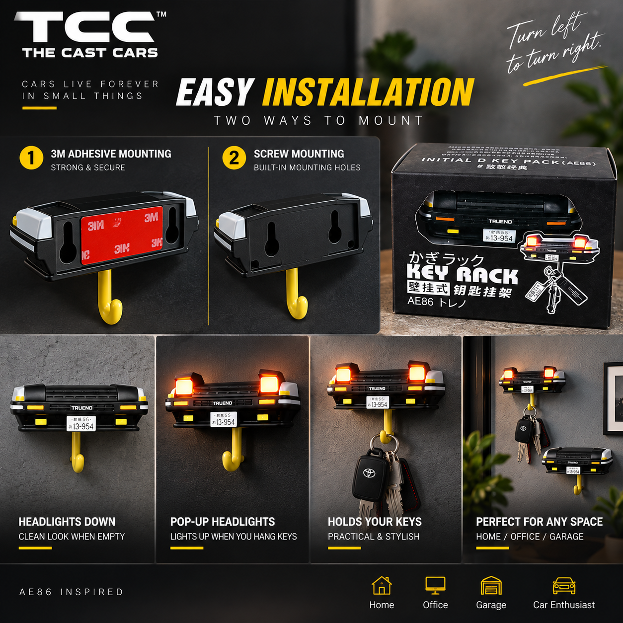 AE86 Trueno-Inspired Wall Key Holder with Pop-Up Headlights — detail 2