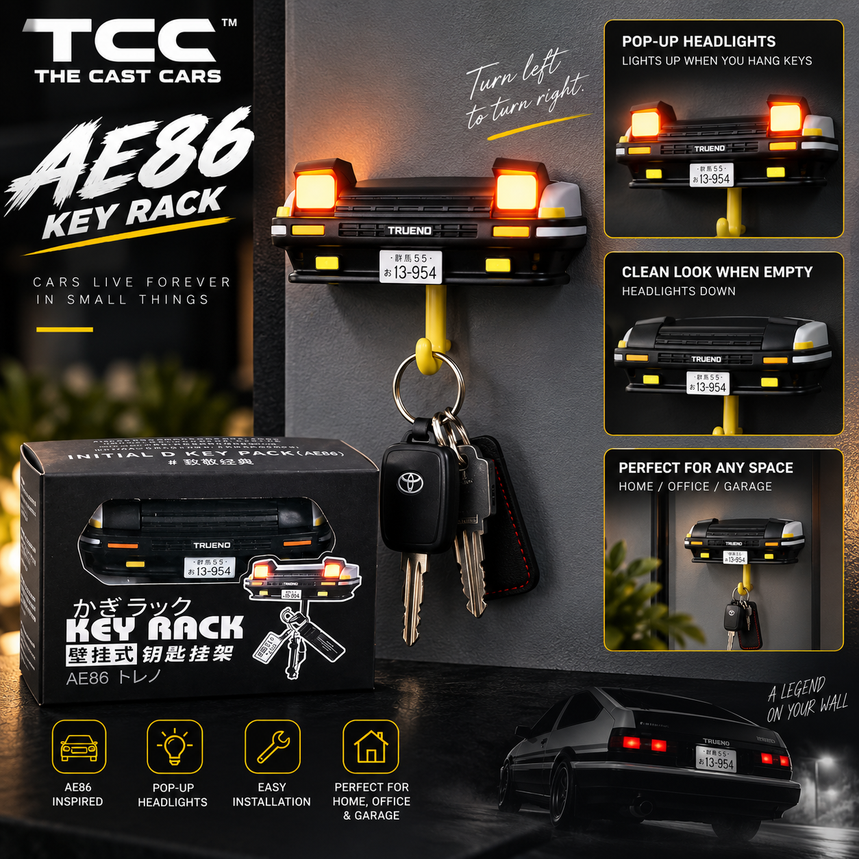 AE86 Trueno-Inspired Wall Key Holder with Pop-Up Headlights — detail 3