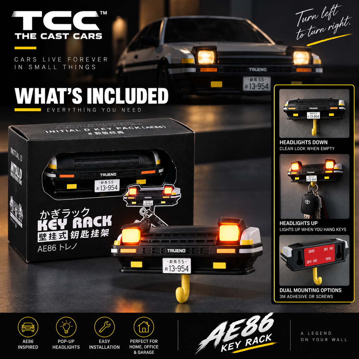 AE86 Trueno-Inspired Wall Key Holder with Pop-Up Headlights — detail 4