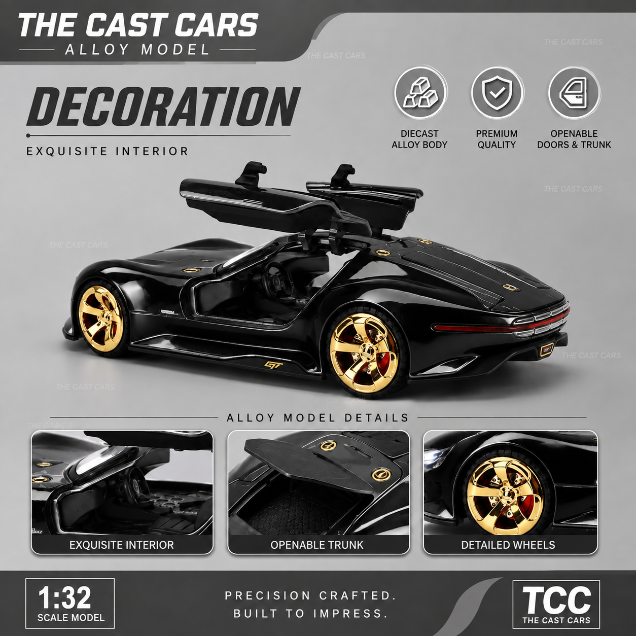 THE CAST CARS Mercedes-AMG Vision Gran Turismo 1:32 Diecast Model Car, Black & Gold | Collector Series — detail 2