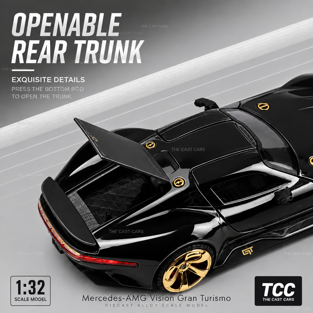 THE CAST CARS Mercedes-AMG Vision Gran Turismo 1:32 Diecast Model Car, Black & Gold | Collector Series — detail 3