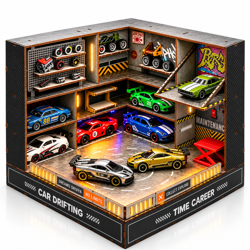 DIY Wooden Drift Garage Box with 2 Electric Drift Cars — main product view