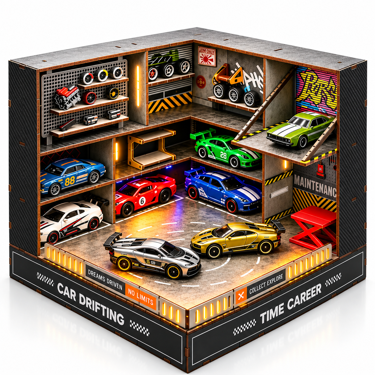 DIY Wooden Drift Garage Box with 2 Electric Drift Cars — main product view