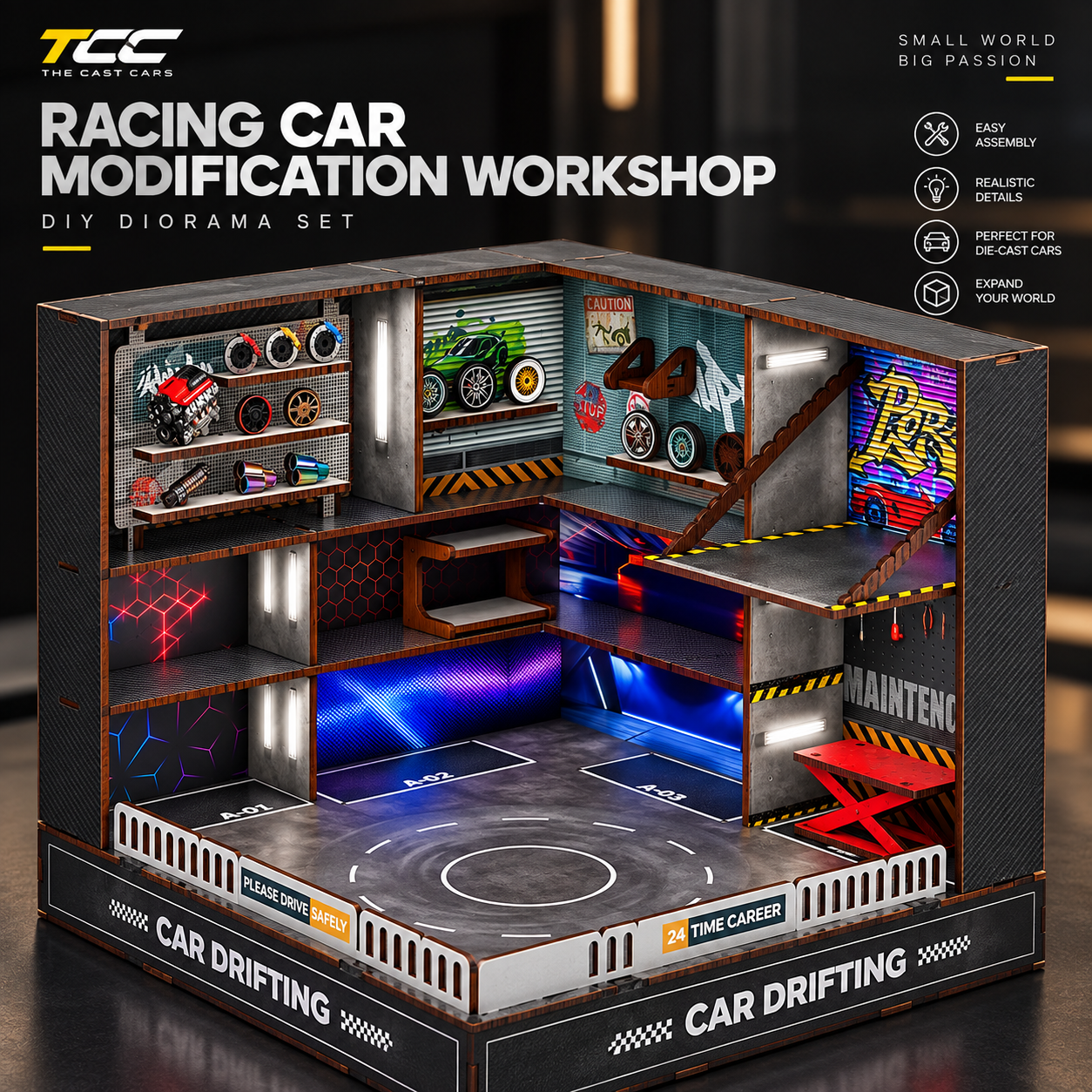DIY Wooden Drift Garage Box with 2 Electric Drift Cars — detail 3