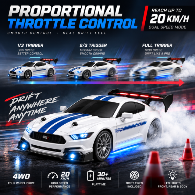 Mustang Style RC Drift Car — White & Blue · photo 3