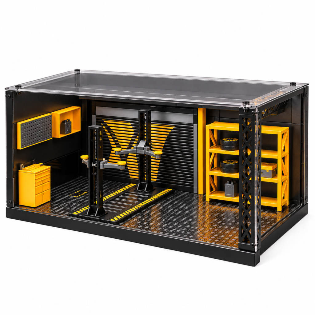 1:24 Garage Workstation Diorama with LED Lights & Acrylic Cover — main product view