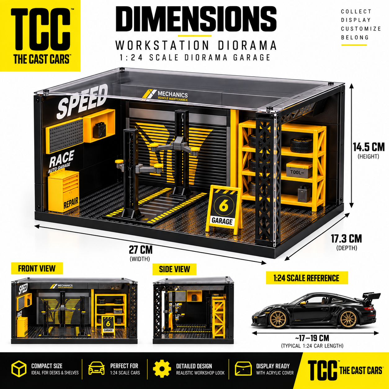 1:24 Garage Workstation Diorama with LED Lights & Acrylic Cover — detail 1