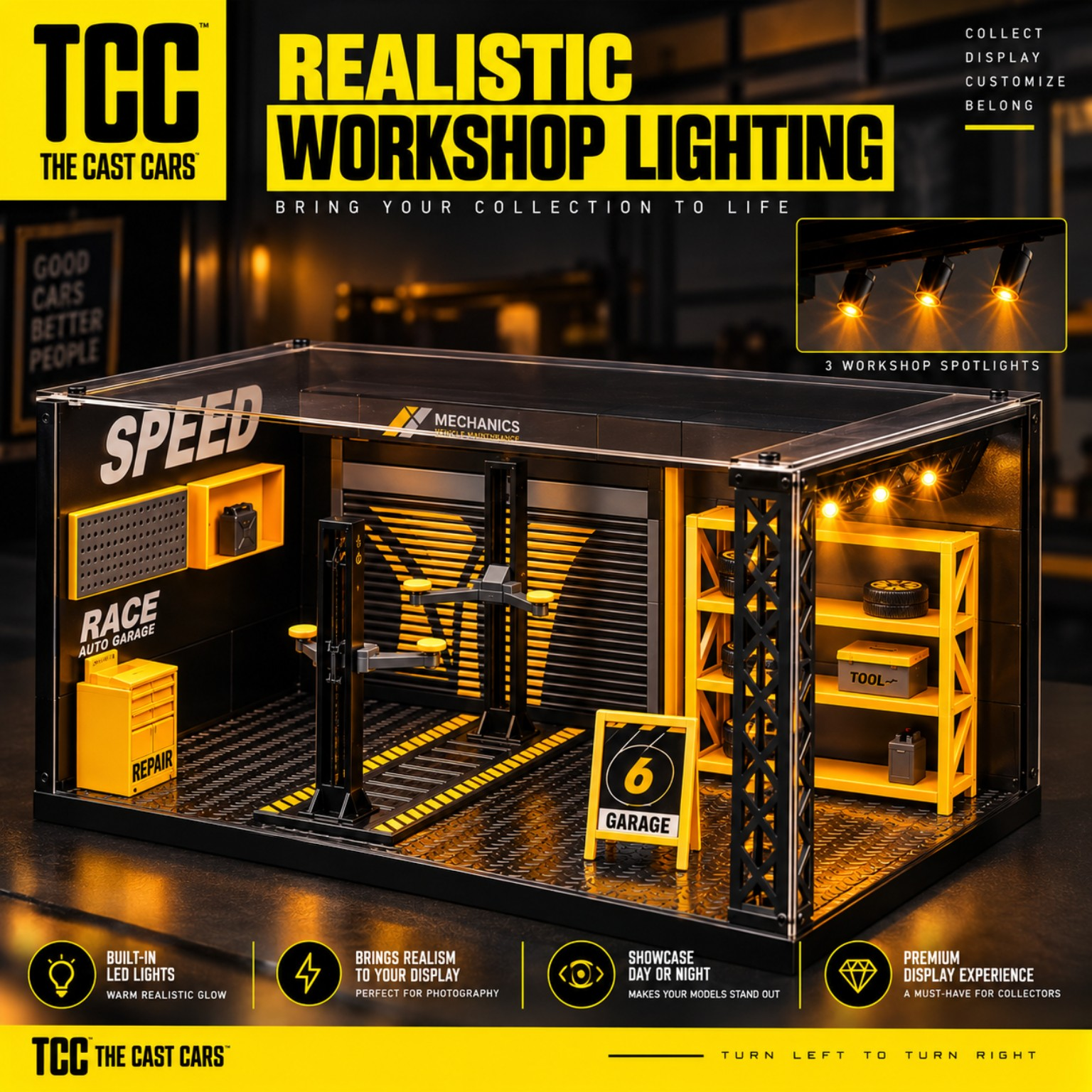 1:24 Garage Workstation Diorama with LED Lights & Acrylic Cover — detail 3